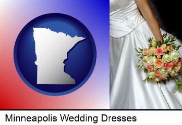 a bride, wearing a white wedding dress and holding a beautiful bridal bouquet in Minneapolis, MN